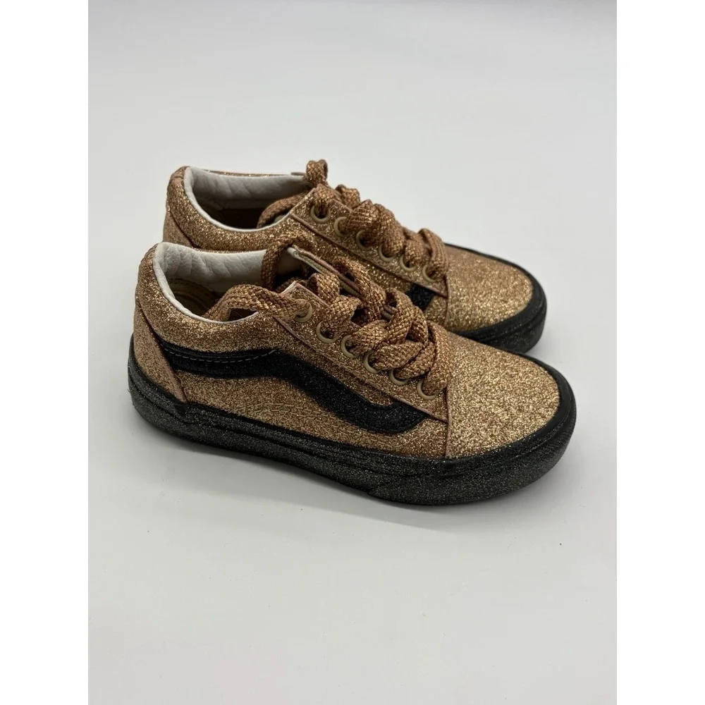 Vans Old Skool Party Glitter Sneakers Gold And Black Kids Size 10.5
